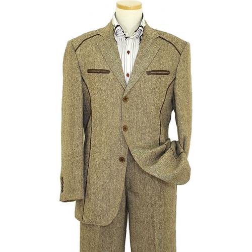 Inserch Brown / Cream Tweed Casual Suit With Brown Leather Trim 470